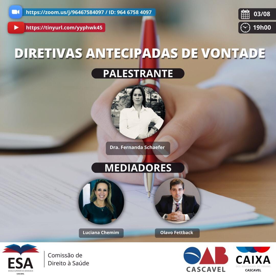 Palestra virtual: Diretivas Antecipadas de Vontade 